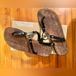 Michael Kors Womens Black Slip On Summer Sandals Silver Metal Logo Size 8